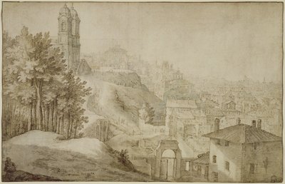 PD.516-1963 منظر ترينيتا دي مونتي ، روما ، 1603 (قلم وحبر مع غسل) بواسطة Willem van Nieulandt